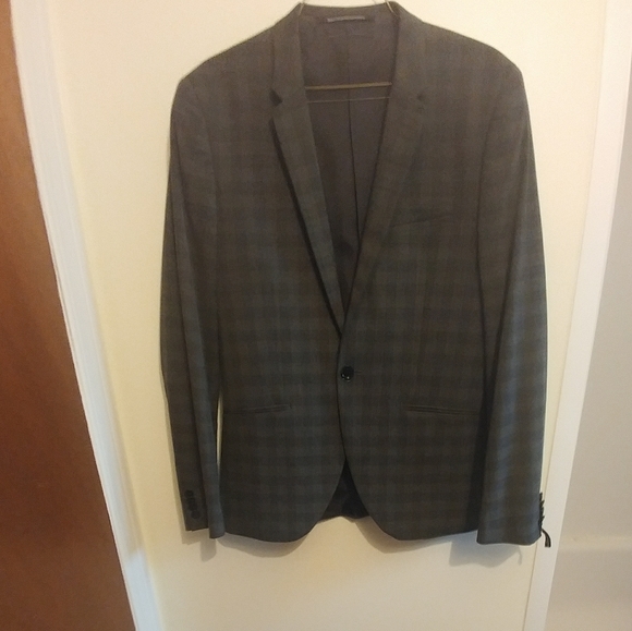 H&M Dark Gray Checked Blazer Jacket Muscle Fit in Super Skinny - Picture 2 of 14